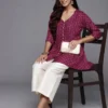 Women Purple Printed Rayon A-Line Kurti - Image 2