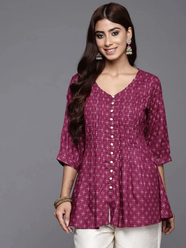 Women Purple Printed Rayon A-Line Kurti