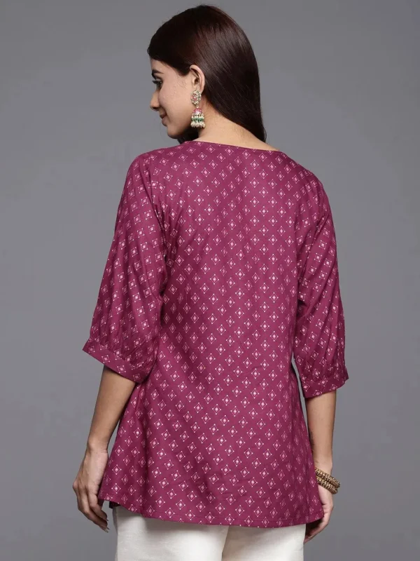Women Purple Printed Rayon A-Line Kurti - Image 3
