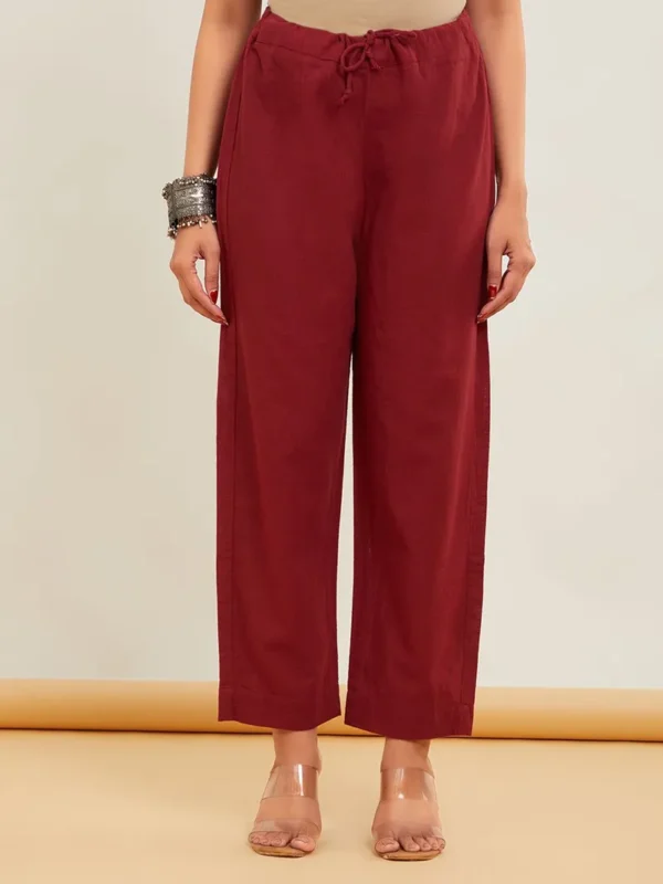Women Red Ajrakh Patch Work Cotton Suit- Set - Image 2